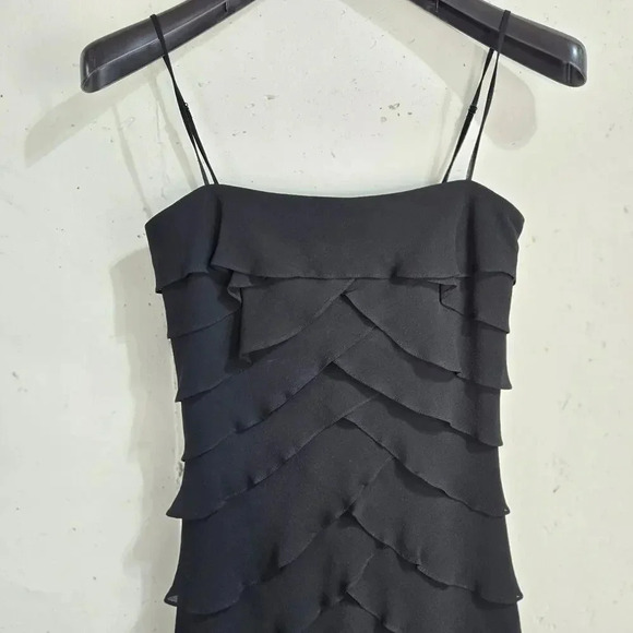 Vintage 90s Tadashi Black Silk Layered Maxi Gown Dress sz M - Picture 5 of 5